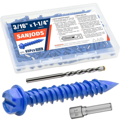 3/16'' X 1-1/4'' Concrete Screw Anchor, Blue Hex Head Screws for Anchoring to Maso