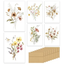 HongyiTime Blank CardsBlank Greeting Cards 4x6,30 Pack 6 Assorted Floral Designs