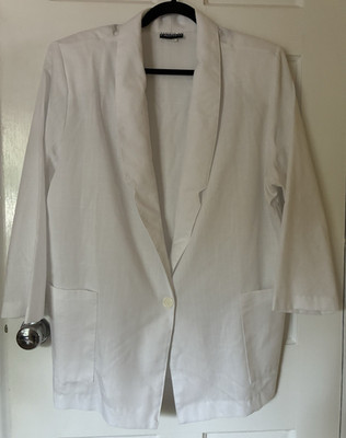 Roberta Di Castelli White Woven 'Linen' Blazer single button Collared size 18