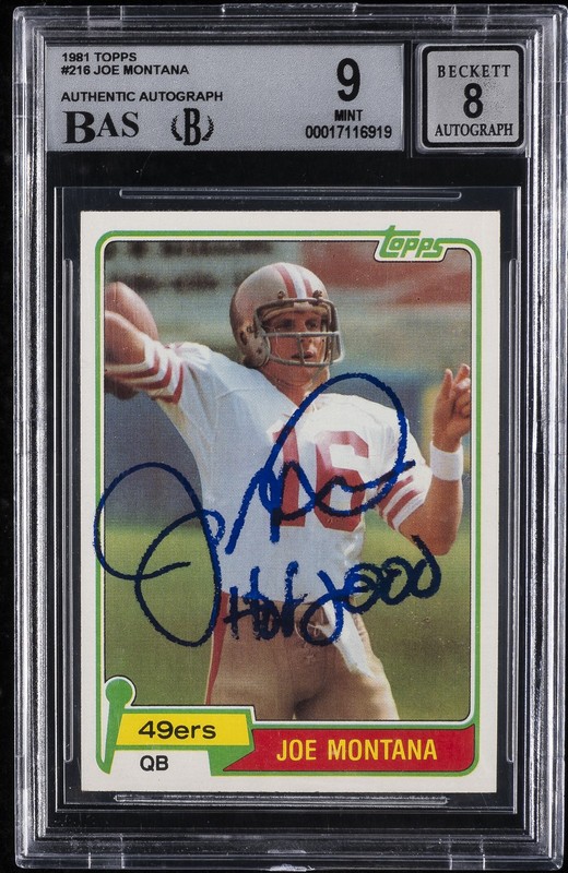 1981 TOPPS #216 JOE MONTANA ROOKIE RC BGS 9 AUTO 8