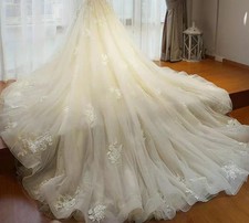 Luxury Bridal Detachable Train Removable Lace Appliques Skirt White Ivory Tulle
