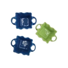 3 BIA Blue Green Wavy Square Baker Dishes Abt 3" Or 5" Handle To Handle