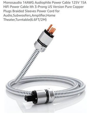 Monosaudio 14 AWG Audiophile Power Cable-3 Prong-6.6 Ft.-NEW IN ORIG BOX  USA