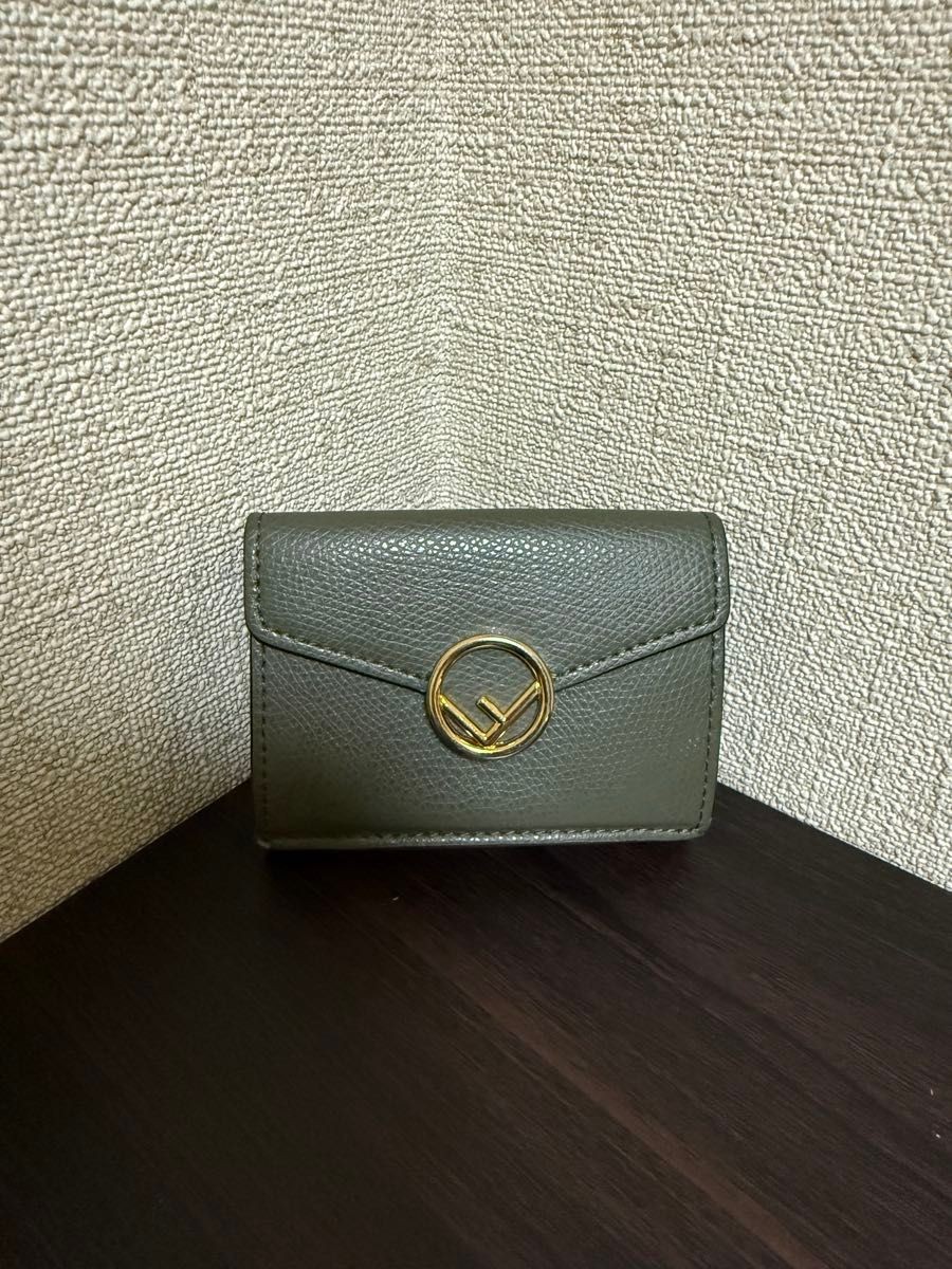 RARE FENDI mini trifold wallet in green excellent condition