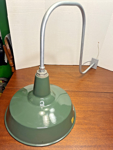 VTG 16" Gooseneck Light Shade Green Porcelain Enamel Industrial Barn Gas Station