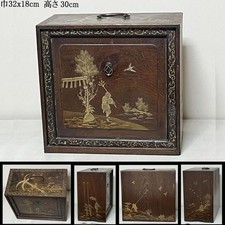 Antiguo estante de té japonés Makie Sencha gabinete de madera período Edo