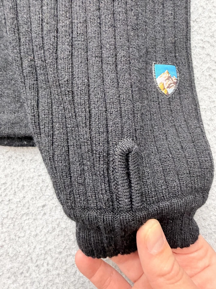Kuhl Merino Wool Sweater Mens Large Black 1/4 Zip Pullover Thumbholes Hiking - Image 4 of 4