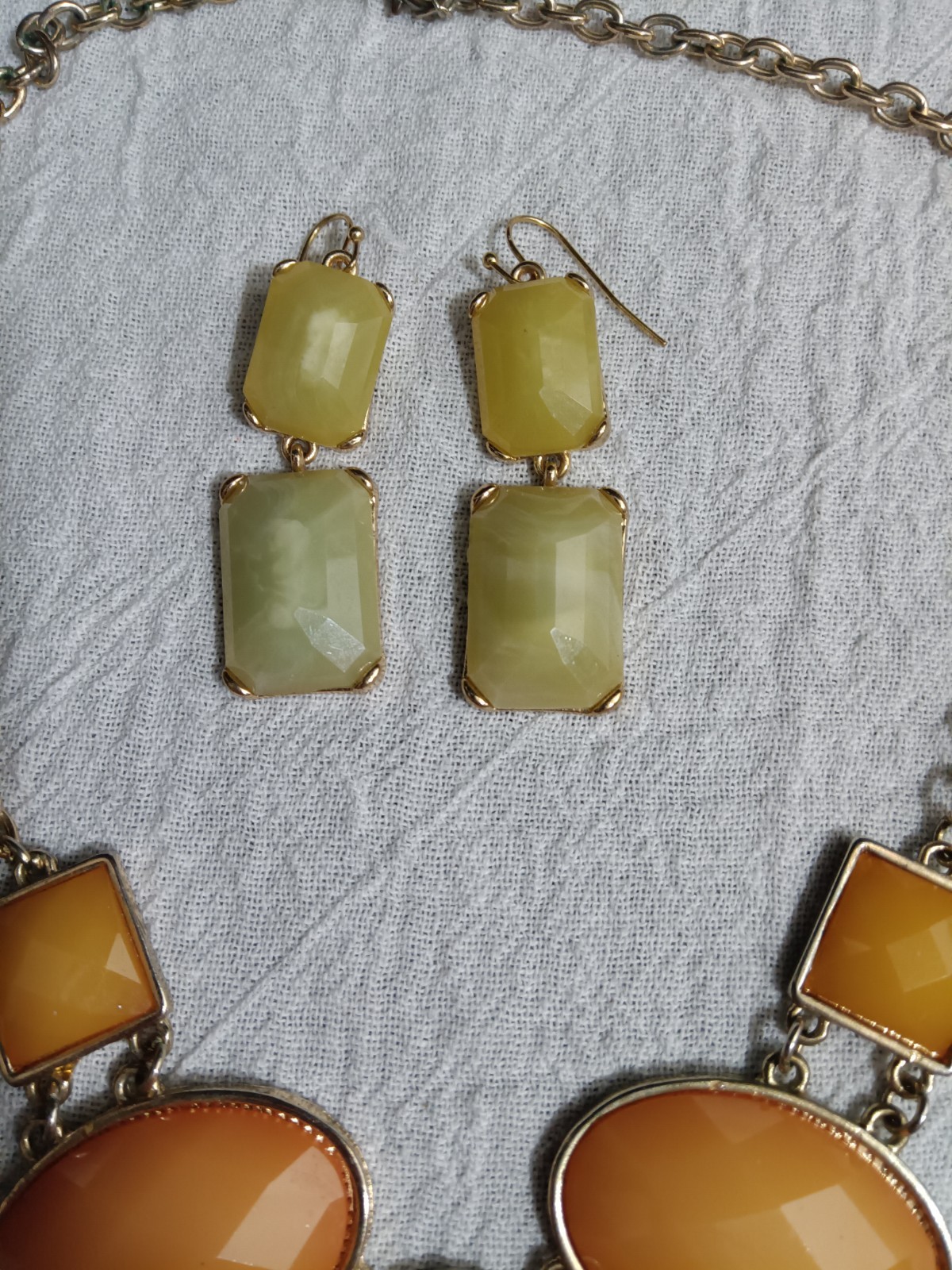 Large Statement Bib Necklace Earring Set Orange G… - image 3