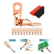 10PCS 4 Gauge Copper Lugs Battery Cable Ends with Heat Shrink Tubing 5/16 Inch