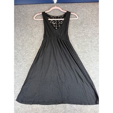 Vintage Mudd Maxi Dress Women XS Black Sleeveless V-Neck Crochet Boho Minimalist