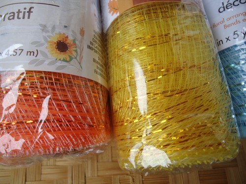 Decorative Mesh Lot 5 Fall Colors Red Orange Yellow Blue Green Gold Shimmer - Picture 3 of 4