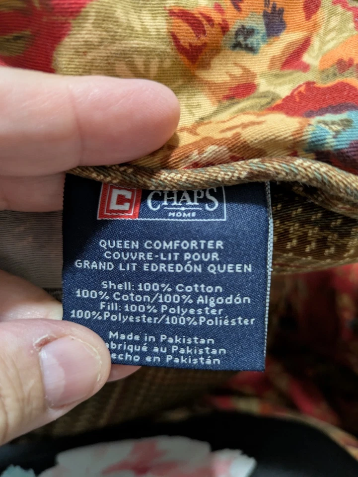 Ralph Lauren Chaps SUMMERTON  Red Teal Floral Houndstooth Queen Comforter  - Image 3 of 4