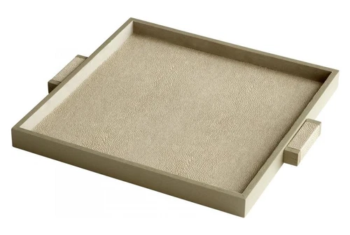 Shagreen Brooklyn 18 Inch Wide Leather and Wood Tray - Picture 1 of 1