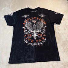 Affliction Live Fast Mens 2XL Black Orange Eagle Cross Graphic T-Shirt USA Made