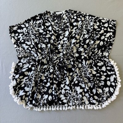 Susan Graver Women's Floral Print Scarf Top w/ Tassel Trim