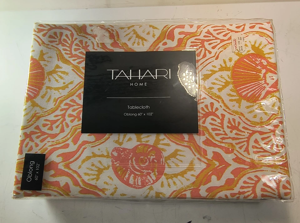 NEW Tahari Burnt Orange Tablecloth 60x102 Fall Seashell Beach Thanksgiving Decor - Image 3 of 4