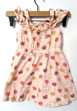 Janie And Jack Girls Floral Dress Sz 4 100 Cotton Soft Liner Open Shoulder EUC