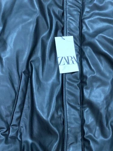 NWT ZARA Vegan Leather Oversized Bomber Puffer Jacket Men's Sz XLarge Black image 5