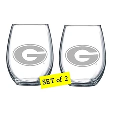 RFSJ Georgia Bulldogs Etched Satin Frost Logo Wine or Beverage Glass Set of 2