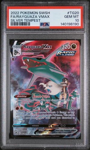 2022 POKEMON SWORD & SHIELD SILVER TEMPEST #TG20 FULL ART/RAYQUAZA VMAX PSA 10