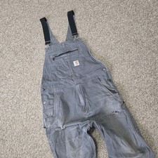 Men  s 36x32 Carhartt Gray Double Knee Work Overalls Bibs OR2987-M Distressed