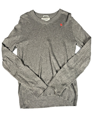 Abercrombie & Fitch Cashmere Blend V-Neck Sweater Small Muscle Moose Logo Gray