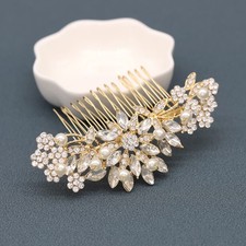 Rose Gold Wedding Hair Comb Pearls Crystals Bridal Headpiece Accessories