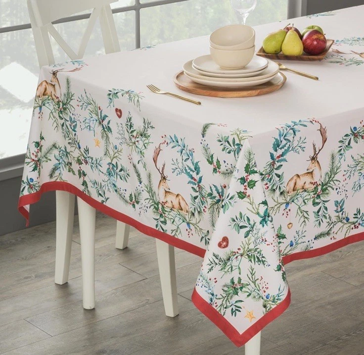 MAISON D' HERMINE Christmas Tablecloth Holly Time Birds Deer Mistletoe 60 X 120 - Image 2 of 4