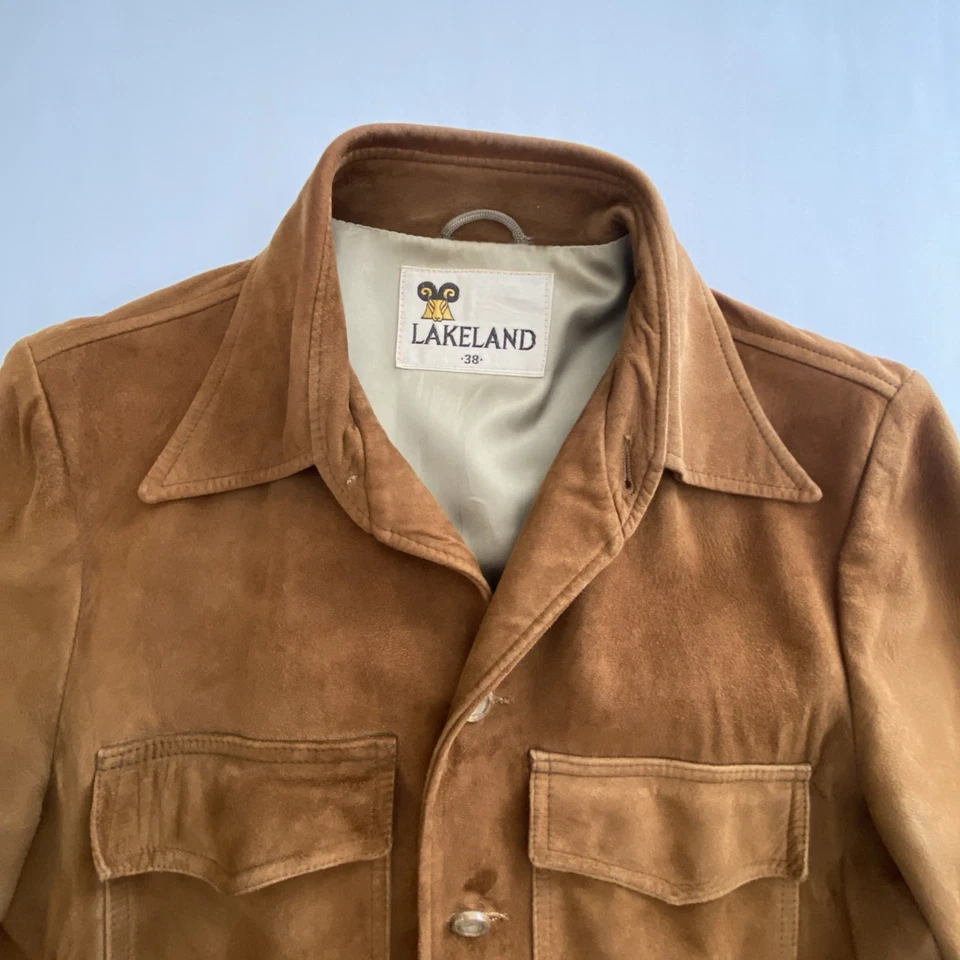Chaqueta de cuero de gamuza marrón Lakeland vintage dos bolsillos para hombre talla 38 Foto 4 de 4