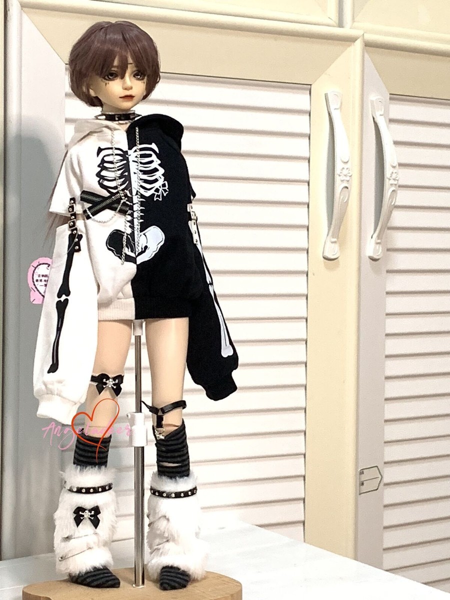ドール Skeleton Hoodie Suit PUNK Clothes Black+White for 1/6yosd