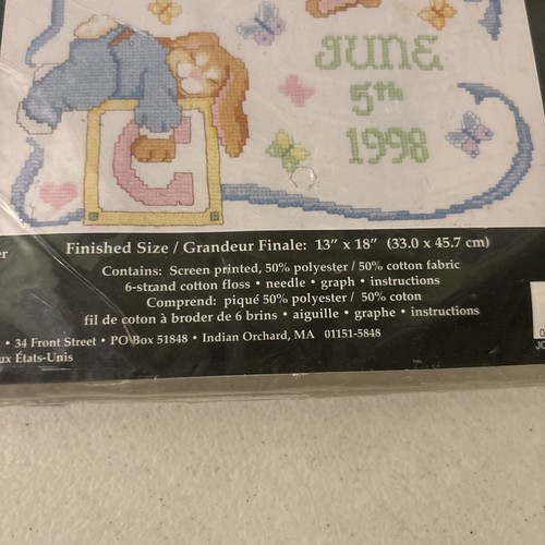 Janlynn New Sleepy Bunnies Birth Sampler Stamped Cross Stitch 54-64 Nursery Baby - Picture 2 of 3