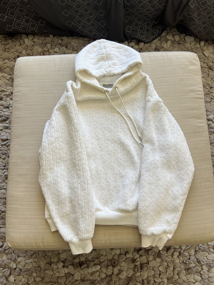 Dior Oblique Hooded Sweatshirt Relaxed Fit Off White Terry Cotton