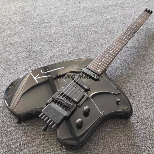 Black Headless Electic Guitar 6string Solid Basswood Body 24Frets Black Hardware