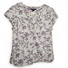Gap Women's Ruffle Cotton Bird Print Short Cap Sleeve Top Size M