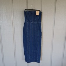 Reformation Anais Strapless Denim Midi Dress Size 6 Women Stretch In Griffin