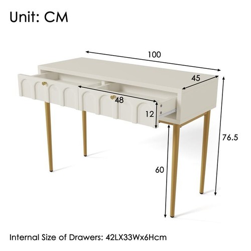 White Dressing Table with 2 Drawers & Gold Legs – Bedroom Makeup Desk - Picture 10 of 12
