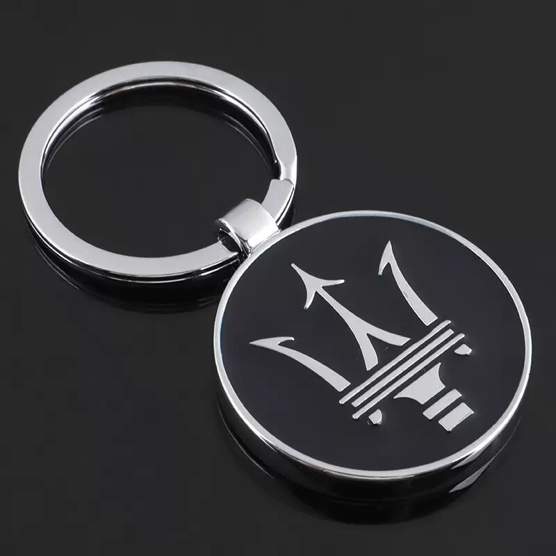 Maserati Chrome Trident Logo Keychain Black & White 2 Color You Pick