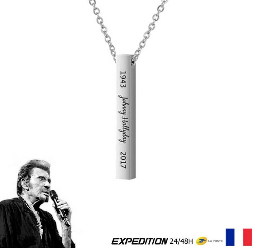 Collier Cœur Hommage Johnny H. - Acier Inoxydable Argenté, Neuf Sans Emballage
