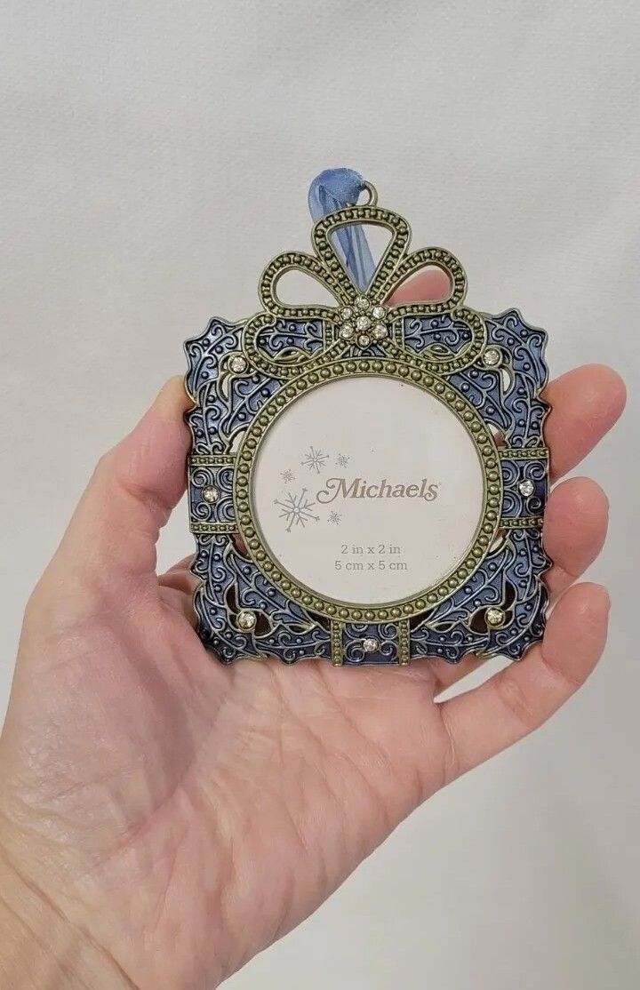 Vtg Michael's Rhinestones Metal Christmas Ornament Picture Frame Gift Box  2X2 | Ebay