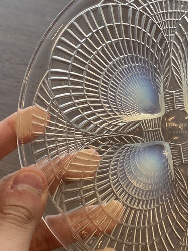RARE STUNNING VTG LALIQUE Crystal Blue Opalescent COQUILLES Plate 8"W SIGNED - Picture 10 of 23