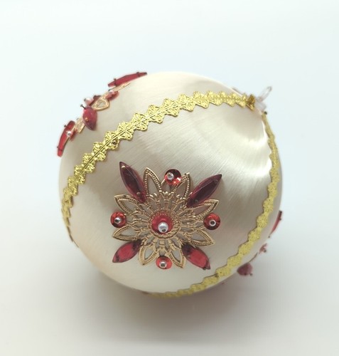 Vintage Satin Perlen Pins Pailletten Goldband Weihnachten Urlaub Kugel Handarbeit - Bild 2 von 10