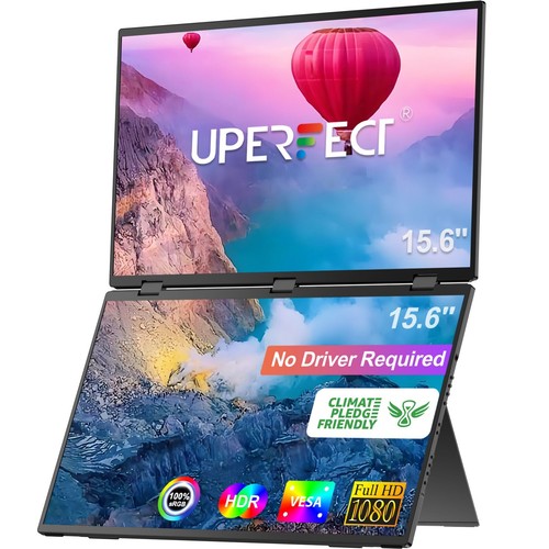 1920x1080 IPS FHD UPERFECT 15.6" Foldable Portable Monitor for Dual Setup
