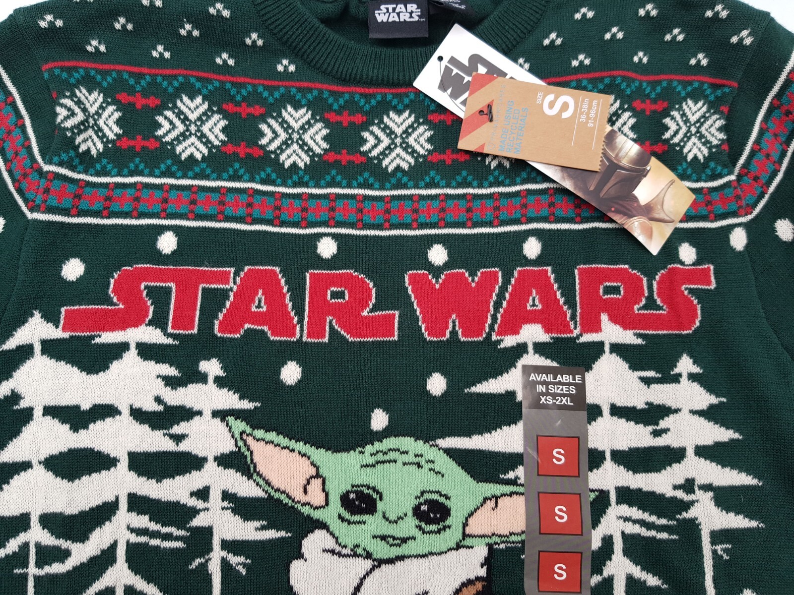 Star Wars Grogu Baby Yoda Xmas Jumper Novelty Knitted Green Mandalorian S Small image 5