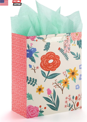 Gift Bag - 13'' Large Flower Gift Bag, for Easter, Birthdays, Bridal Showers, We