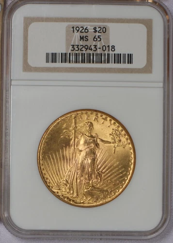 1926 Gold St. Gaudens Double Eagle $20 NGC MS65. P.Q. Older Holder, Better Date.