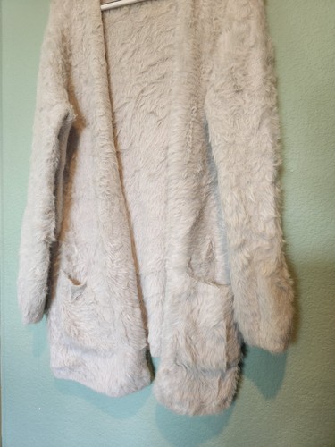 Free People Faux Fur Fuzzy Open Front Cardigan in Cloud Grey Sweater #OB816577 - Picture 2 of 8