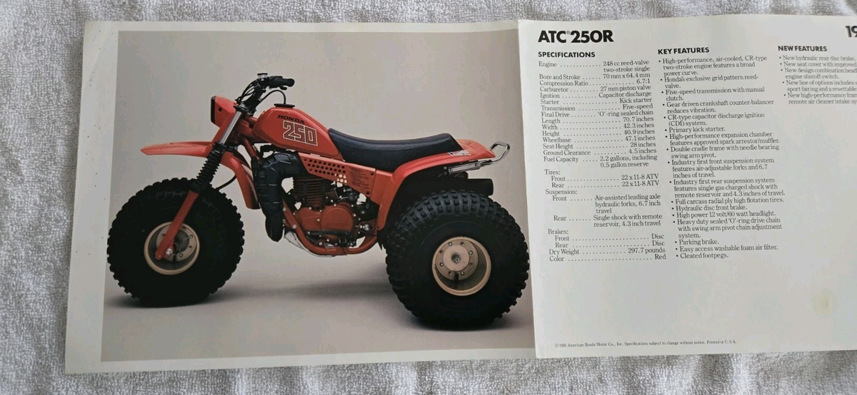 1982 HONDA ATC 250 ATC250R BIG RED RARE SALES BROCHURE VINTAGE