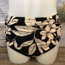 NWT Cupshe One Piece Bikini Swimsuit Bottom Size Medium Black Floral Cream Grey