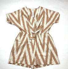 Lou  Grey Chevron Romper V-neck Cotton Short Sleeve Pockets Women L NWT 90