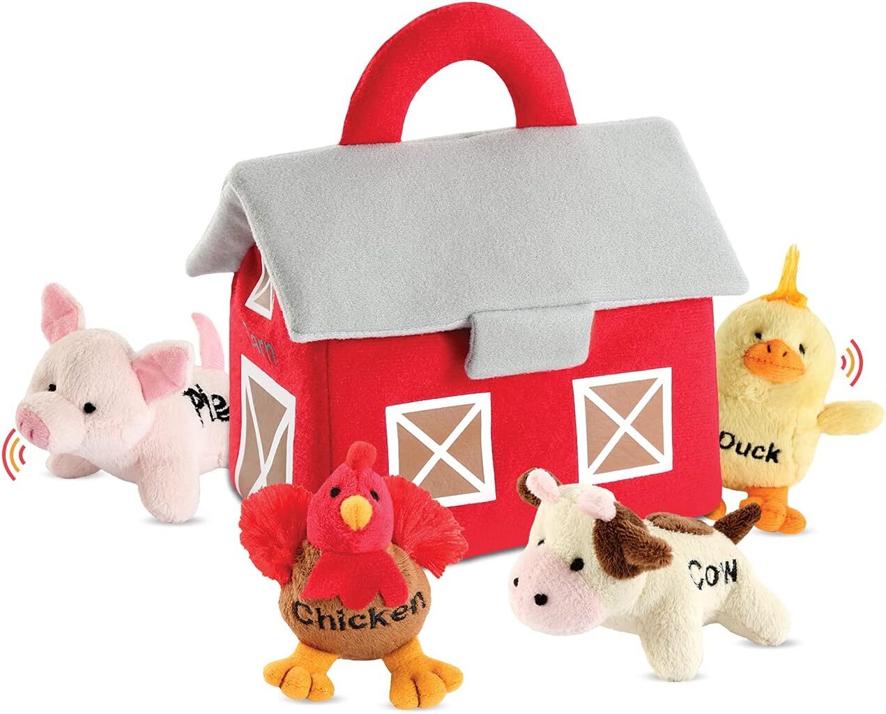 Bundaloo Plush Farm Animal Toys with Realistic Sounds and Soft Plushie Play Set for Babies